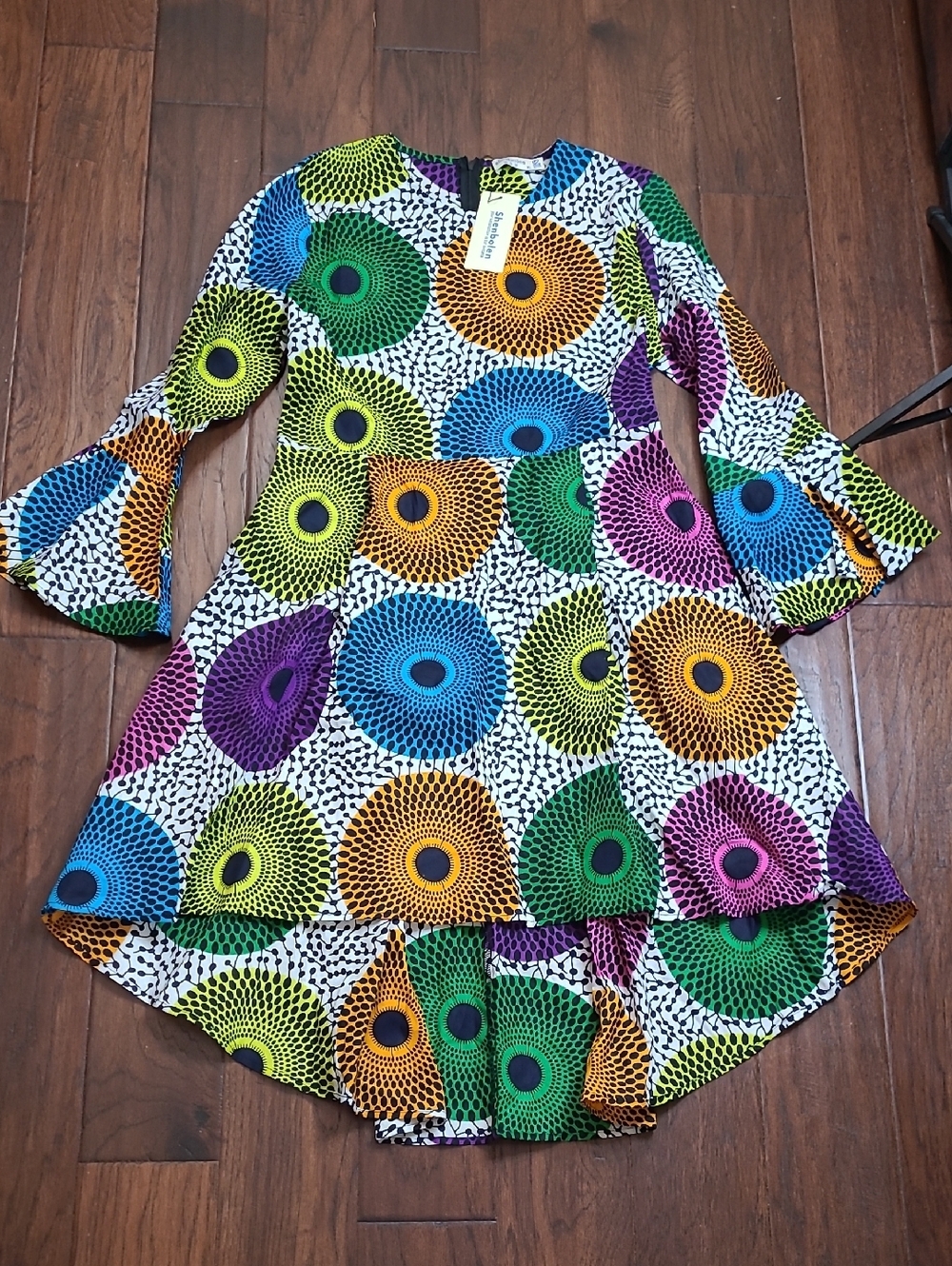 NWT Shenbolen Multicolor African Print Long-Sleeve Ankara Dress size XL - Picture 2 of 10